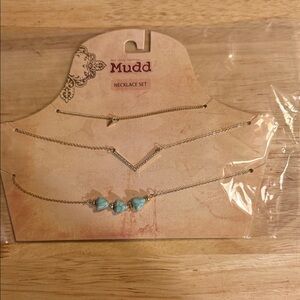 Mudd Silver Layered Necklace Set with Turquoise Hearts